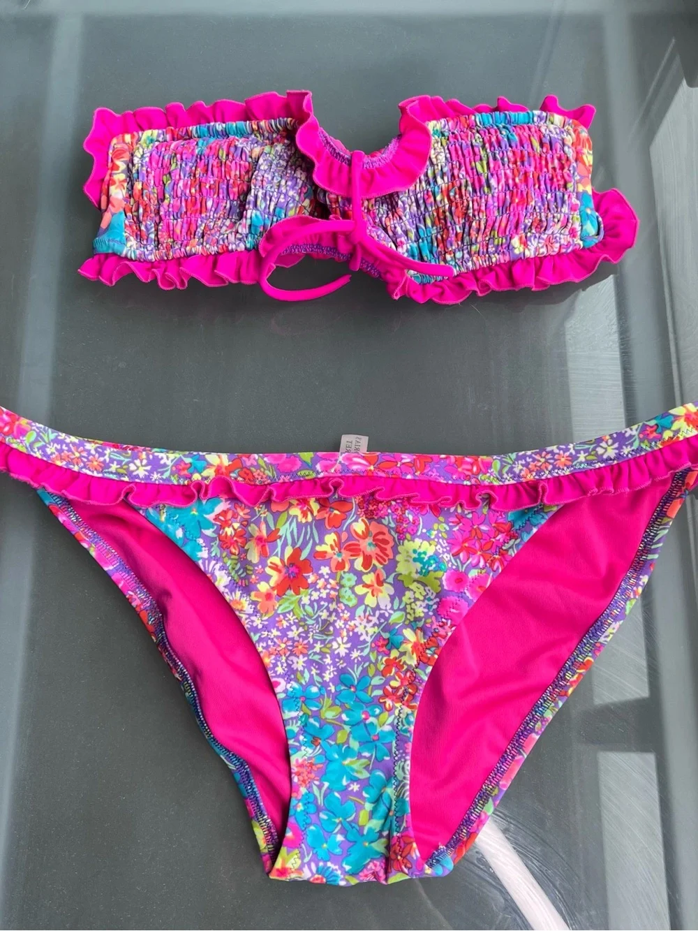 Victoria's Secret Hot Pink Floral Trim Bikini Bottoms - Picture 1 of 8
